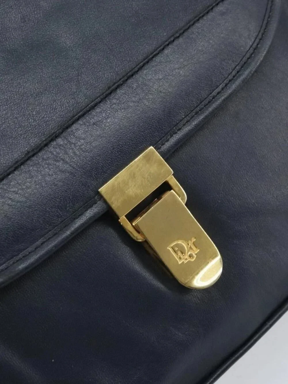 Christian Dior Shoulder Bag Leather Navy Gold Auth bs33272 - Picture 8 of 16